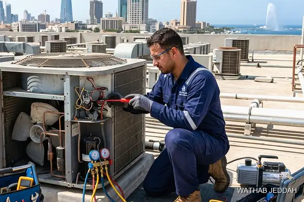 صورة مهنية توضح صيانة المكيفات في أحياء جدة