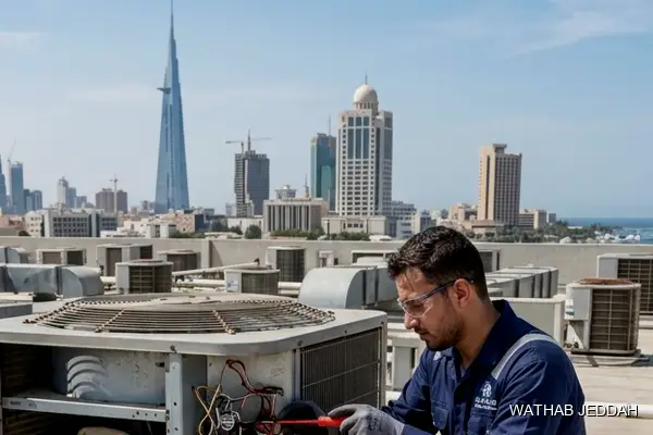 صورة مهنية توضح صيانة مكيفات حي البوادي جدة من وثاب التكييف