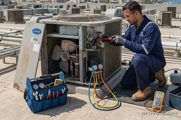 صورة مهنية توضح صيانة مكيفات حي الأصالة جدة من وثاب التكييف